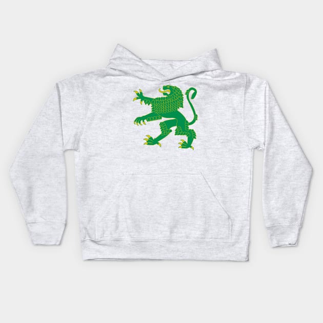 Heraldic Rampant Lion (Green) Kids Hoodie by PabloDeChenez